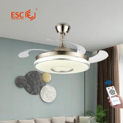 China Foldable Luxury Decorative Lighting Ceiling Fan 220v Blade Remote Commercial Retractable Ceiling Fan With Led Light for sale