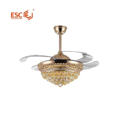 China Modern Design Dimmable Crystal Lighting Chandelier K9 Modern Quiet Energy Saving Tri Color With Fan for sale