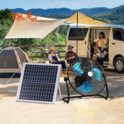 China Smart Remote Solar Outdoor Aluminum Blades 12v 12 Speeds Fan Solar DC Rechargeable Fan With Solar Panel for sale