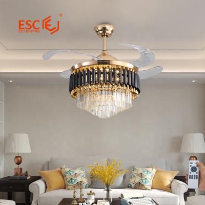 China Modern Fancy Decorative Retractable Blades Chandelier Fan Ceiling Fan Remote Control Led Light for sale