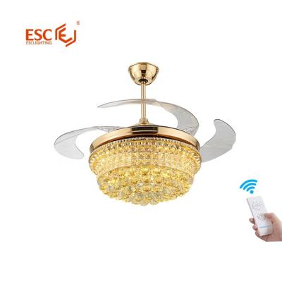 China 42 Inch Gold Ceiling Fan Modern Fancy Modern Decorative Fan Light 3 Gear With Hidden Blades for sale