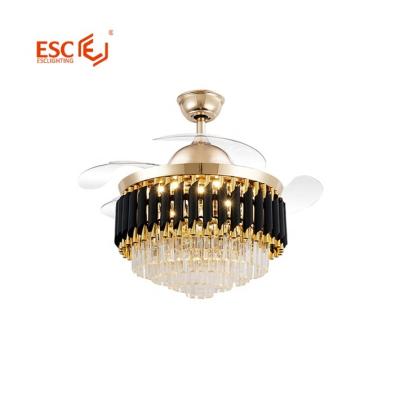 China ESCLIGHTING k9 wall control modern fancy remote decorative crystal ceiling fan with light 220v for sale