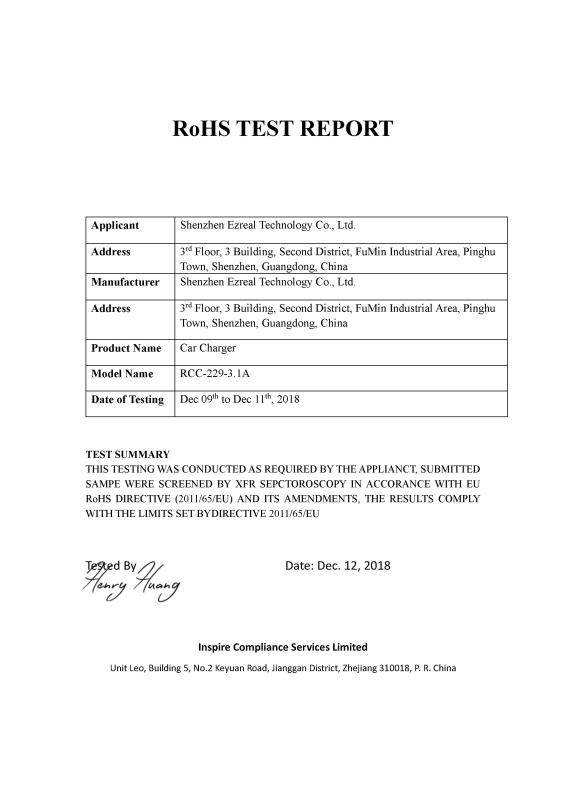 RoHS - Shenzhen Zola Innovation Co., Ltd.