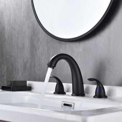 China New Design Basin Bath Faucets Single Hole Bathroom Black Metered Basin Faucet Double Handle Mixer Tap for sale