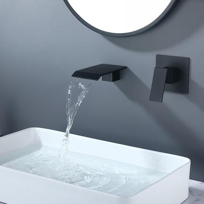 China Metered Faucets Amazon Hot Selling Concealed Basin Mixer Tap Bathroom Basin Waterfall Wall Mounted Faucet for sale