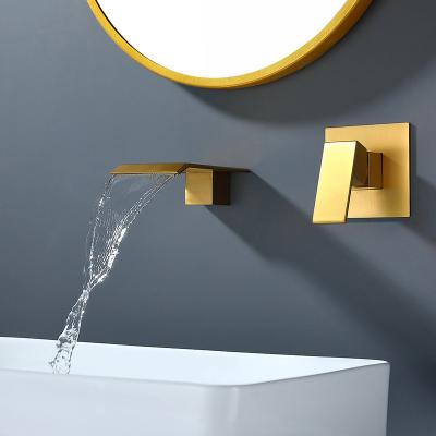 China Bathroom Faucets Luxury Design Metered Wall Mounted Waterfall Faucet Led Led Bathroom Sink Faucet for sale