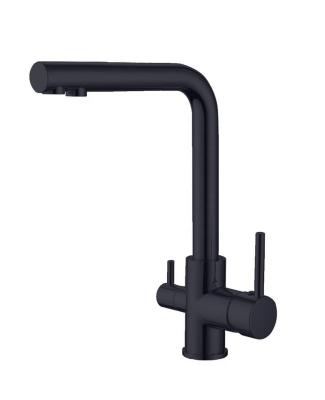 China 2 Handles Modern Deck Mount Matte Black 3 Way Water Kitchen Faucet With Filter for sale