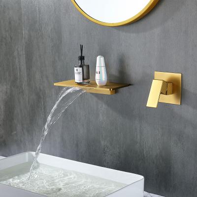 China Metered Faucets Wholesale American Styles Concealed Wall Mounted Gold Waterfall Basin Faucet Concealed Mixer for sale