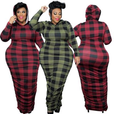 China 2022 Anti-Wrinkle Plus Size Women Spring Long Sleeve Fashion Dresses Autumn Plaid Dresses Standard Hooded for sale