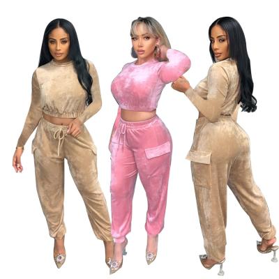 China 2022 Trends Velvet Suit Crewneck Sweatshirt Velor Lady Tracksuit High Waisted Anti-Static Cargo Sports Tracksuits for sale