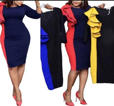 China 2021 Hot Sale New Women Patchwork Solid Color O Neck Bandage Pencil Dress Mid Waist Anti-Static Elegant Office Style Women Dress for sale