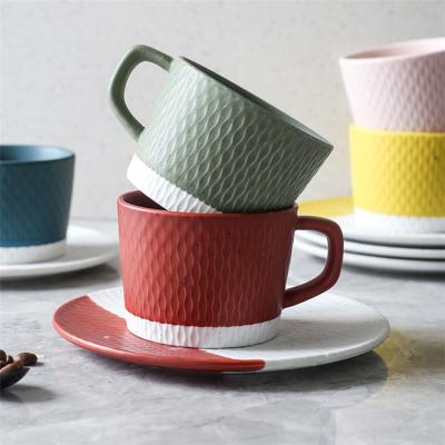 China New Arrivals Modern Coffee Used Porcelain Coffee Tea Cup Custom Color Embossed Saucer For Coffee for sale