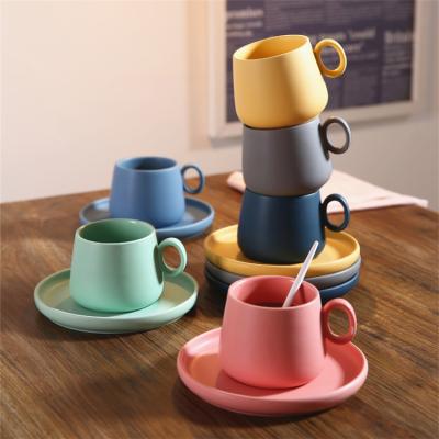 China Viable Nordic style multiple color matte ice cream latte cappuccino cheap ceramic coffee cup with saucer for sale