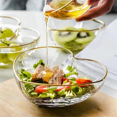 China Viable unique design fancy gold rim heart shape glass fruit salad bowl for home for sale