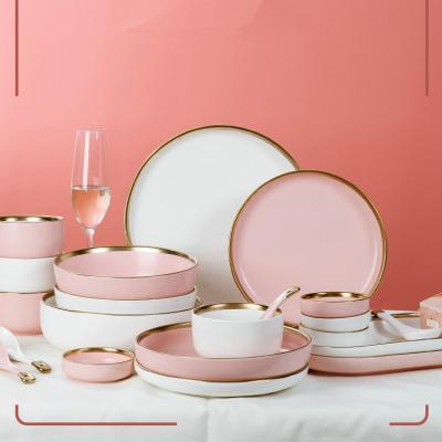 China Viable edge fancy rose gold rose gold tabeleware restaurant china white dinner set for sale