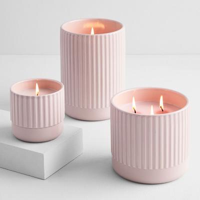 China Home Decoration Latest Hot Decoration Customized Design Gift Wedding Fancy Nordic Pink Ceramic Candle Jars for sale