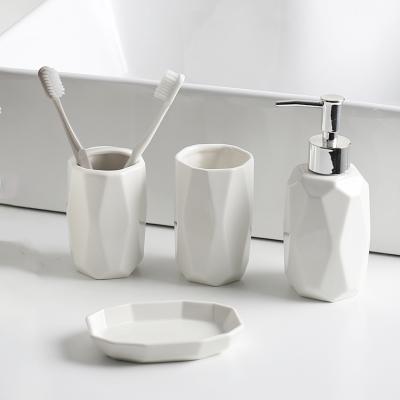 China Viable Simple Style European Bathroom Accessories Washing Cup White Ceramic Soap Dish Soap Dispenser Bathroom Sets for sale