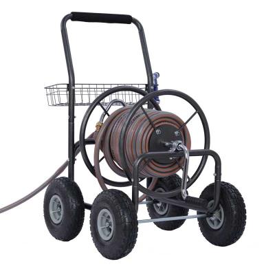 China Four Wheel Garden Water Hose Reel Hose Trolley Flexible Metal Hose Reel Cart for sale