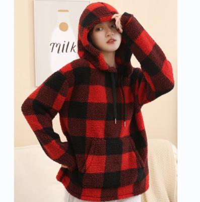 China Wholesale Custom Checked Thermal Apparel Manufacturer Printed Hooded Knitted Fleece Women's Polyester Loungewear Pajamas For Winter for sale