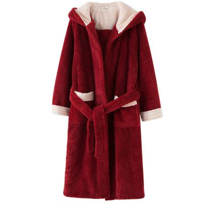 China 100% Sherpa Shaggy Women's Robe Hooded Thermal Fleece Polyester Flannel Women Long Robes Thermal Warm Flannel Bathrobe for sale