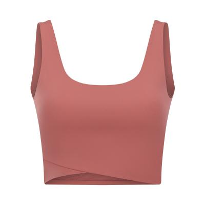 China Breathable Customize Sport Sexy Gym Fitness Crossover Yoga Sleeveless Crop Top Naked Feeling Top Tank With Removable Bra for sale