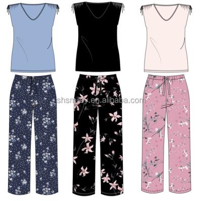 China SMILEY Wholesales Custom New Design Summer Breathable SS Women's 2pcs Squishy Shirt And Pants Printed Pajamas Sets for sale