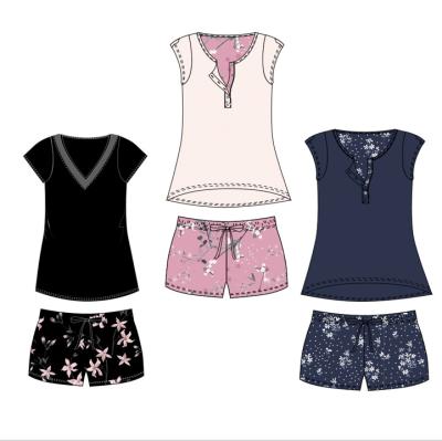 China SMILEY Wholesales Custom High Quality Breathable Women Printed SS Sleepwear 2pcs Pajamas Set For Ladies for sale