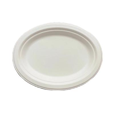 China Disposable Customize Bagasse Biodegradable Compostable Disposable Tableware Sets Catering Takeout Oval Dishes for sale