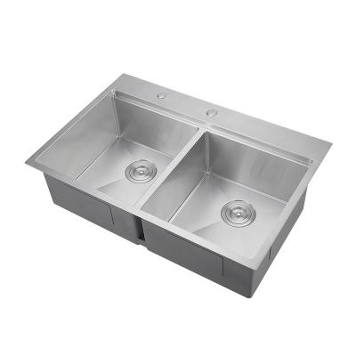 China Without Faucet Workstation Handmade Brushed Sink Above Counter Drop In Vegetable Washbasin Stainless Steel Double Bowl Kitchen Sinks for sale