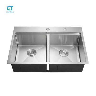 China Without Faucet 304 Steel Double Bowl Sinks Multinational Kitchen Workstation Customizable Stainless Steel Ledge Kitchen Sink for sale