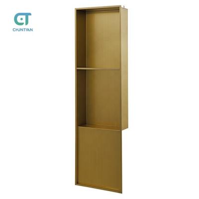 China Modern Double Layer With Board Gold Color Square Recessed 304 Stainless Steel Bathroom Shower Wall Niche for sale