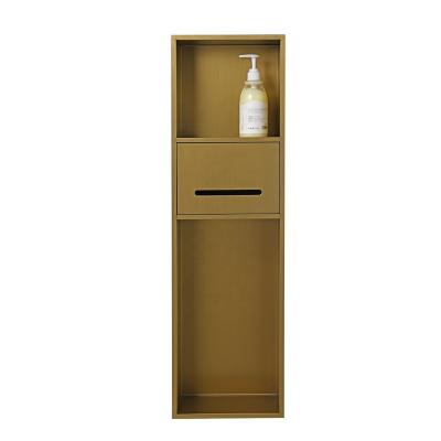 China Modern Three Layer Stainless Steel Bathroom Shower Wall Niche Gold With Drawer And LED Light for sale