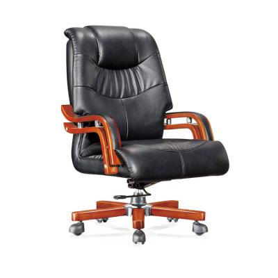 China Custom Luxury Brown Classic Adjustable PU (Height) Orange Executive High Back Wood Leather Executive Office Chair for sale