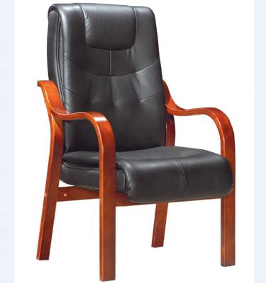 China Guangdong xiongpai Modern Wood Four Legs Superior Leather Comfortable High Back Dining Meeting Chair for sale