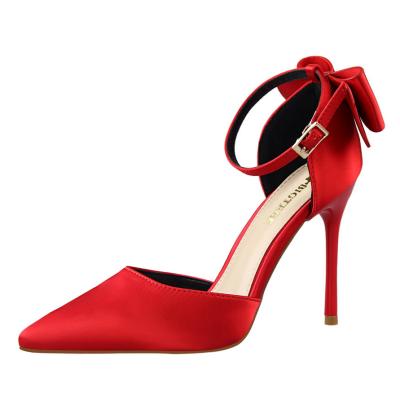 China Breathable Newly Style Soft Bow Women's High Heel Shoes Strap High Heel Low Cut Sandals For Ladies for sale