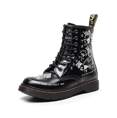 China Around 2021 Boots Around The Toe Unisex Ankle Boots Personality Graffiti Martens Genuine Leather Boots Durable for sale