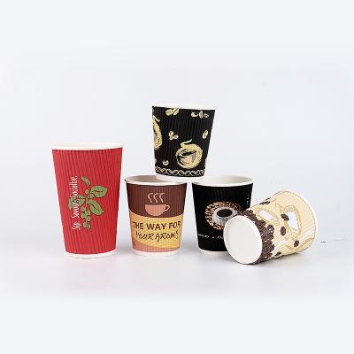 China Red Color Ripple Wallpaper Disposable Black Coffee Cups With Isolated Sleeve for sale