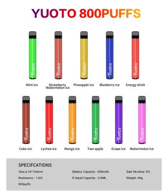 中国 ROHS UL PSE 800 Puffs Vape、2.5ml Electronic Vape E Cigarette 販売のため