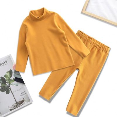 China Two-piece thermal suit boy's push-up shirt girl's fall clothes children's thermal underwear set high-necked children's clothing solid for sale