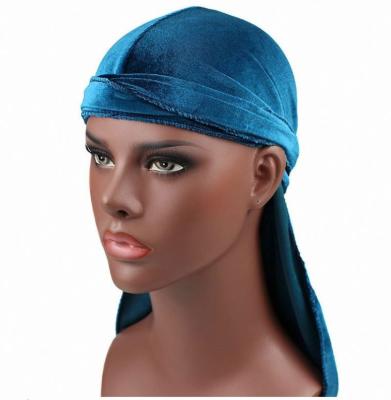 China Men's Multifunctional Velvet Durag Tail Long Outside Stitch Durags Wave Cap Bandanas For Men's Head Scarf Durag for sale