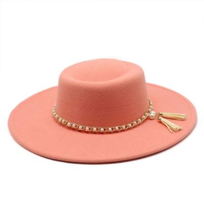 China 2022 European and American style British stylish flat surface 8.5cm cloth top hat ring-shaped concave men's and women's fashionable woolen top hat for sale