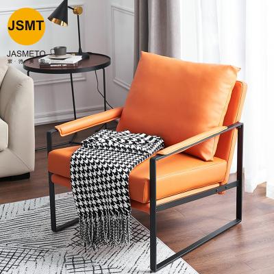 China Orange Leather Single Sofa Chair Statistical Style Fashion Ins Style Leisure Dormitory Chair Bedroom Chair Small Lazy Sofa Living Room for sale