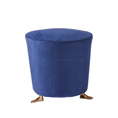 China Round Fashion Storage Ottoman Chair Stool Velvet Makeup Table Stool With Gold Steel Legs for sale