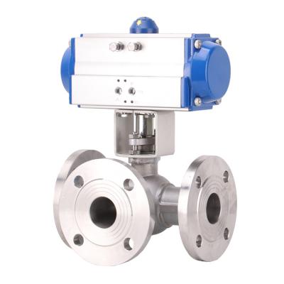 China Factory General Supply L T Pneumatic Actuated Flanged Ball Valve Stainless Steel Three Way Ball Valve Reversing Valve for sale