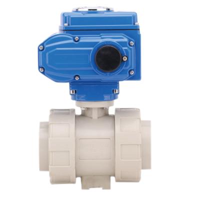 China Industry HGZK 1/2 Inch 4-20ma Regulating True Union PPH Electric Plastic Double Socket Electric Motorized Ball Valve 24VDC for sale