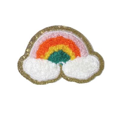 China Handmade Wholesale Colorful Rainbow Design Chenille Patch Iron On Towel Embroidery Patches For Clothes for sale