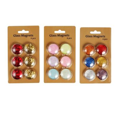 China Shape Glass Dome Magnet Fridge Home Decor New -- Round 30mm Glitter Style Magnets, 6 Pcs/Pack Blister Set for sale