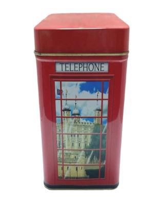 China Foods Factory Customize Printing 125g Square Tin Can Europe Style London Red Telephone Booth On Sale for sale