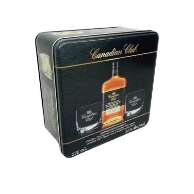 China Recycled Materials Customized Luxury Alcohol Vodka Wine Bottle Cup Holder Metal Box Packaging Tin Box for sale