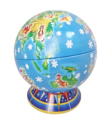 China Traditional Factory Direct Decor Metal Ball Sphere Customized Globe Shape Tin Box With Stand Support for sale